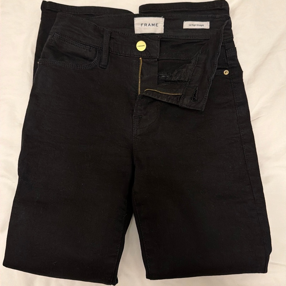 Frame Denim Le High Straight Black Jeans Film Noir